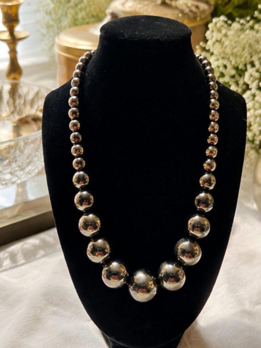 Graduated Silver-Tone Bead Statement Necklace